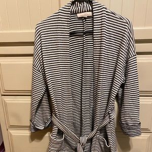 LOFT Black and white belted cardigan Size L. good used condition.